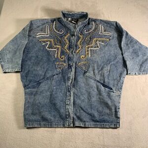 Vintage Mass Denim Shirt Womens Large Blue Beaded Studded mWestern Oversized 80s
